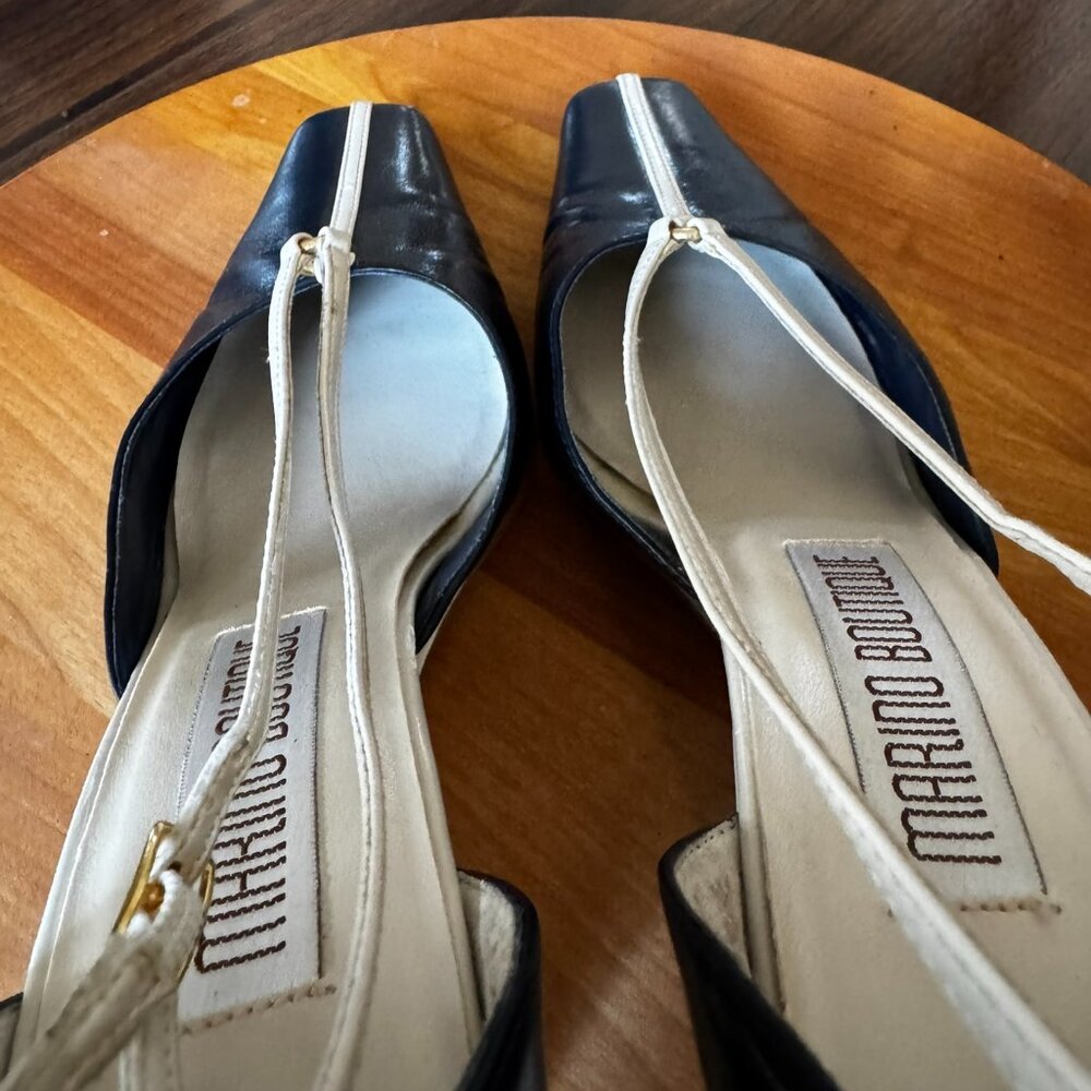 Strappy Blue & Cream Leather Wedge Heels -- Women’s 6.5 -- Nautical Preppy - Picture 7 of 10